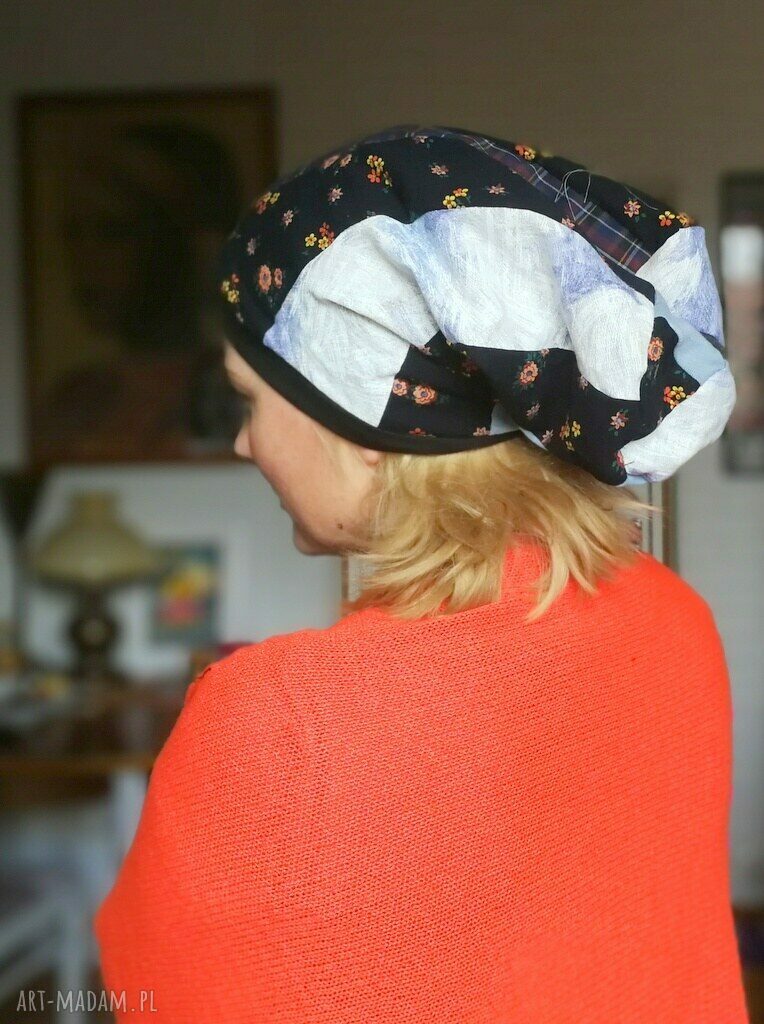 Czapka wiosenna etno boho patchwork na podszewce - 57-58 cm