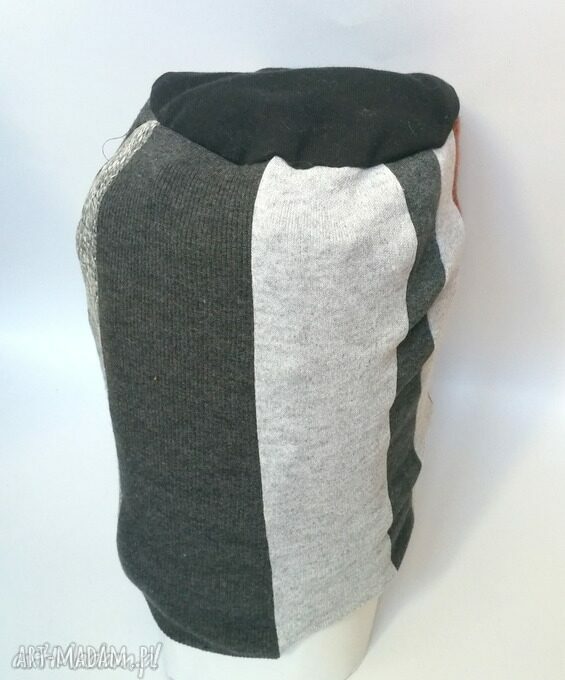 Czapka wiosenna sportowa z dzianiny - patchwork handmade (obwód 59-61 cm)