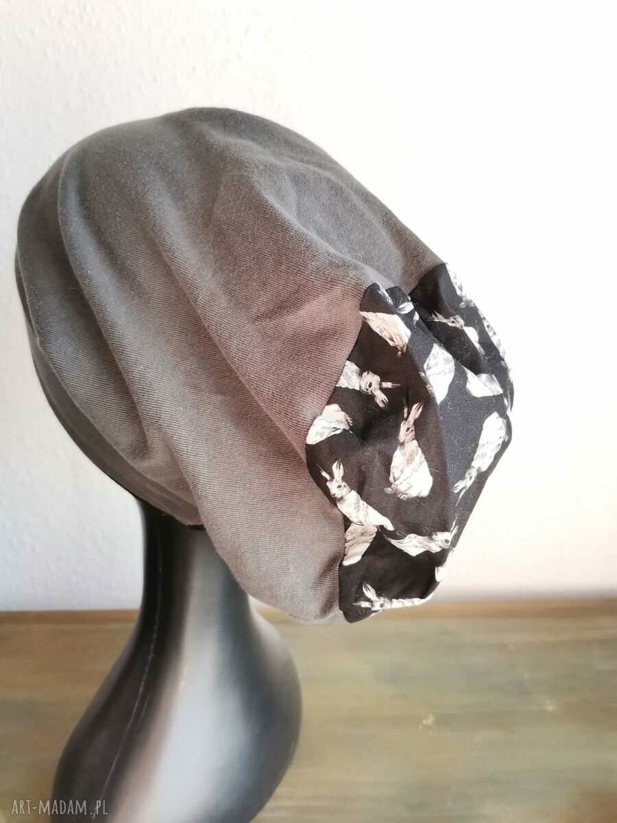 Czapka wiosenna smerfetka na podszewce - ręcznie farbowana, boho etno (Ruda Klara)