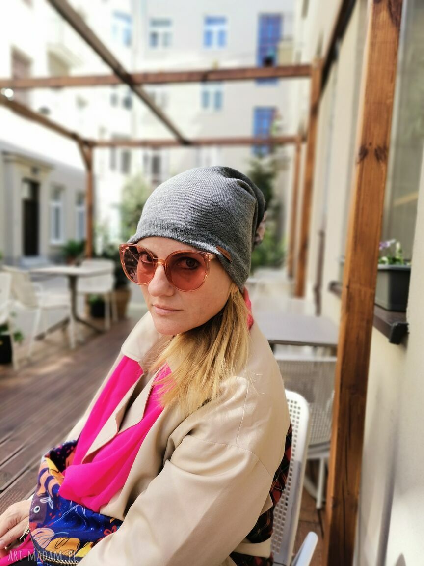 Czapka wiosenna Smerfetka na podszewce - uniwersalna boho (ręczna robota)