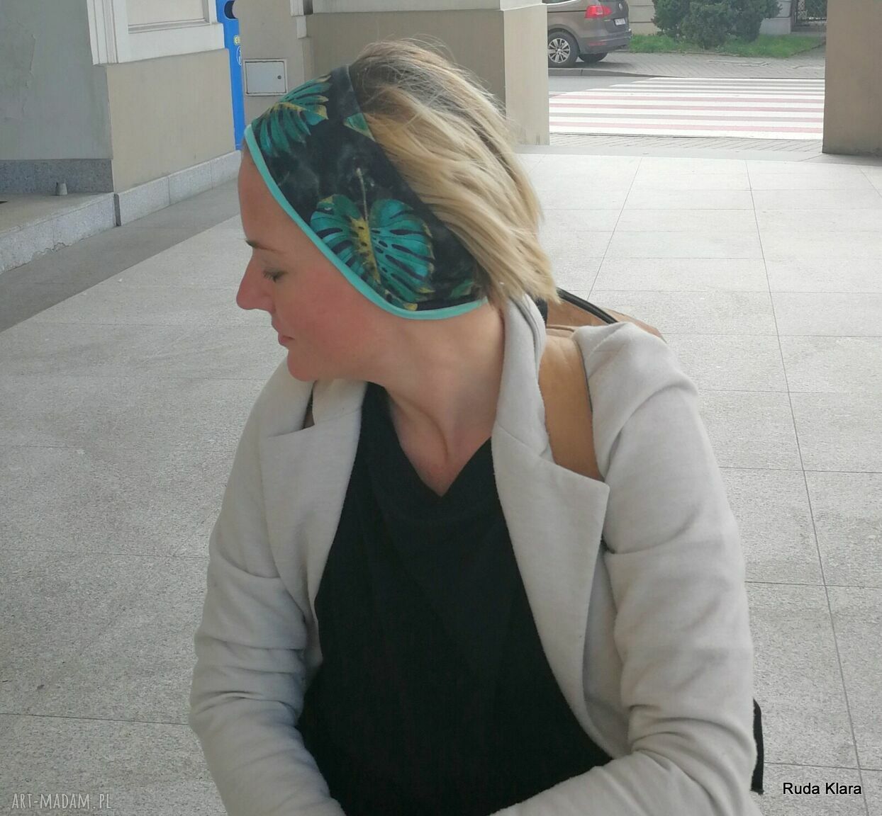 Boho opaska wiosenna w liście Monstera - uniwersalna, na podszewce