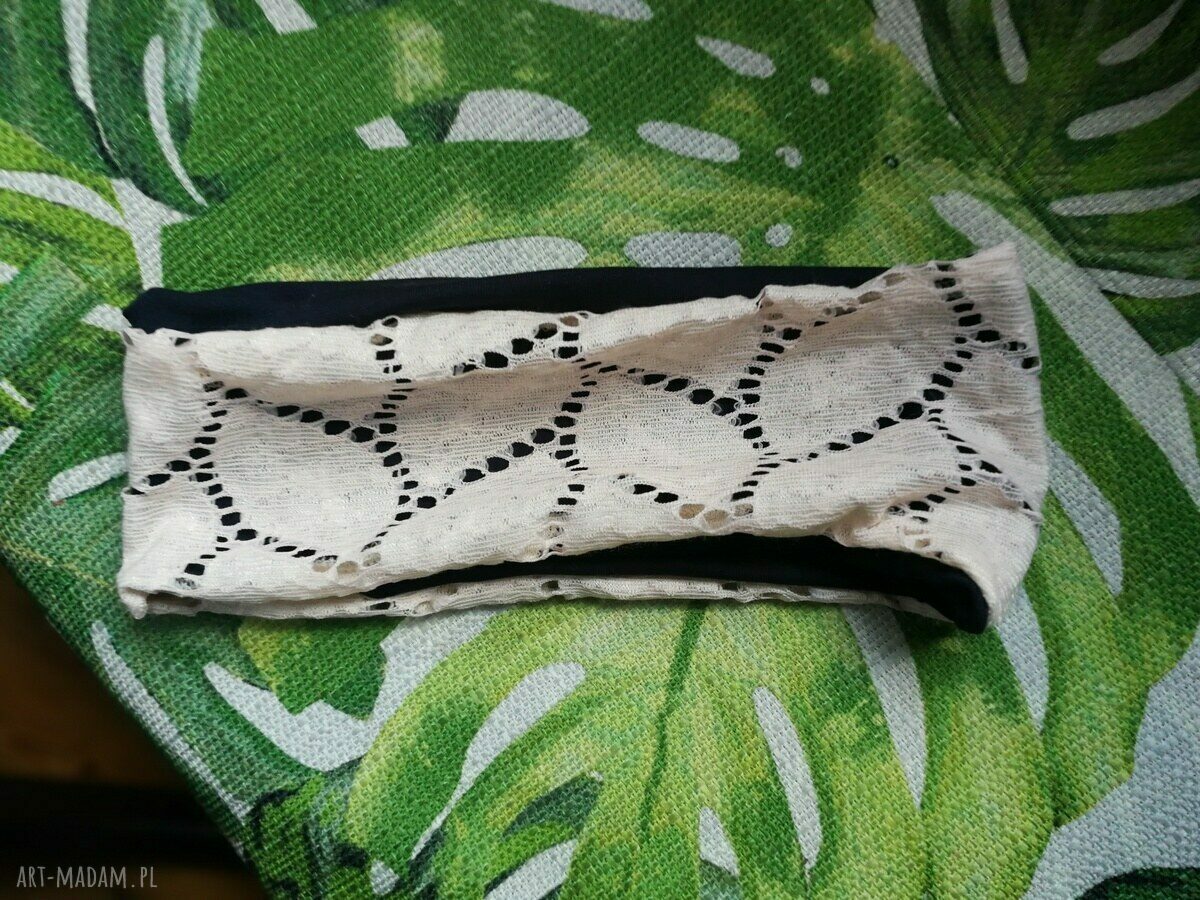 Opaska wiosenna z koronką etno boho - ręcznie robiona, na podszewce (rozmiar uniwersalny)