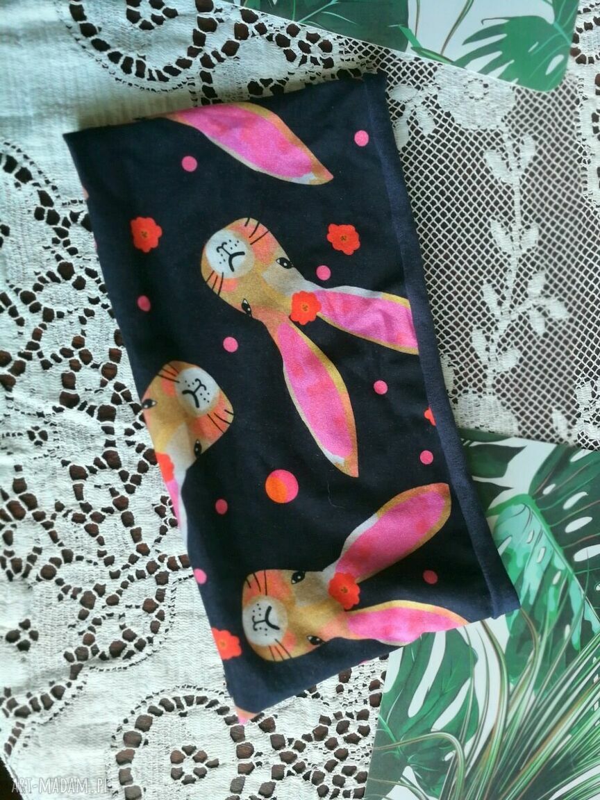 Opaska wiosenna kolorowa w króliki - damska handmade na podszewce