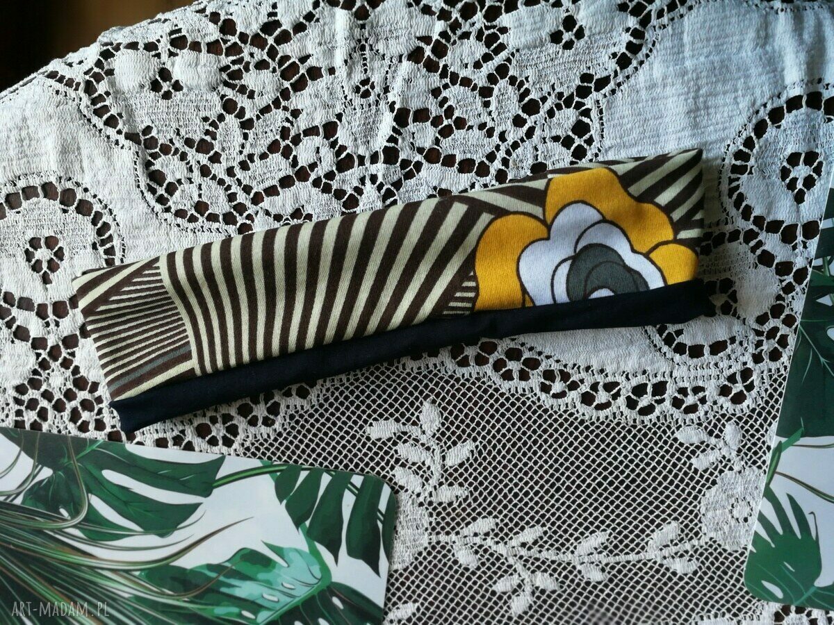 Kolorowa opaska wiosenna folk boho z kwiatami - sportowa z miękkiej dzianiny