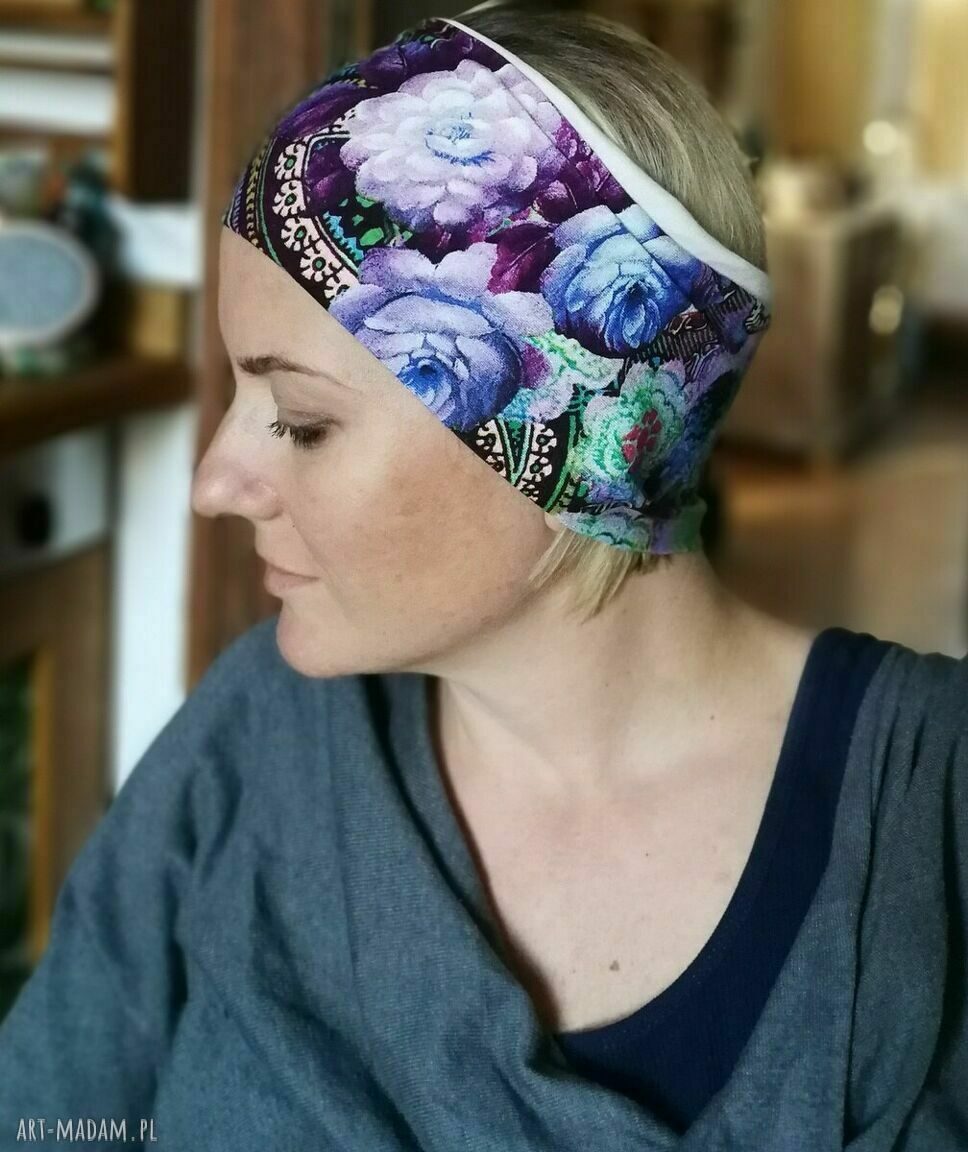 Opaska wiosenna kolorowa M1 - folkowy boho styl i czarna podszewka