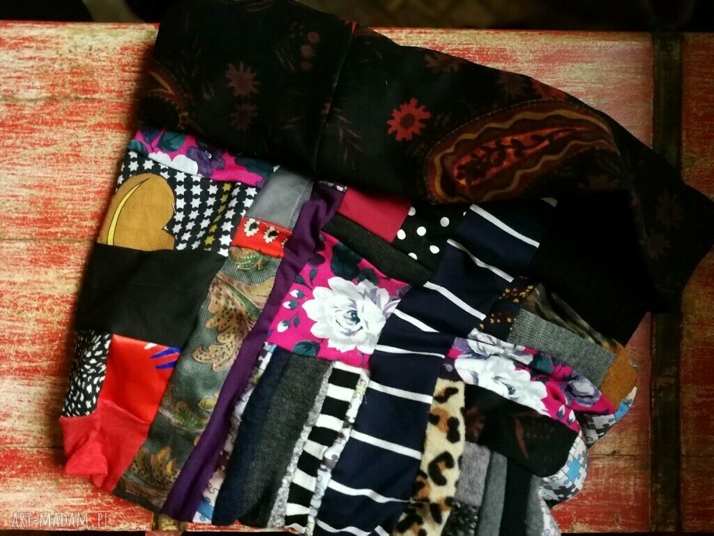 Komin wiosenno-jesienny patchworkowy - boho folk, ręcznie szyty unikat