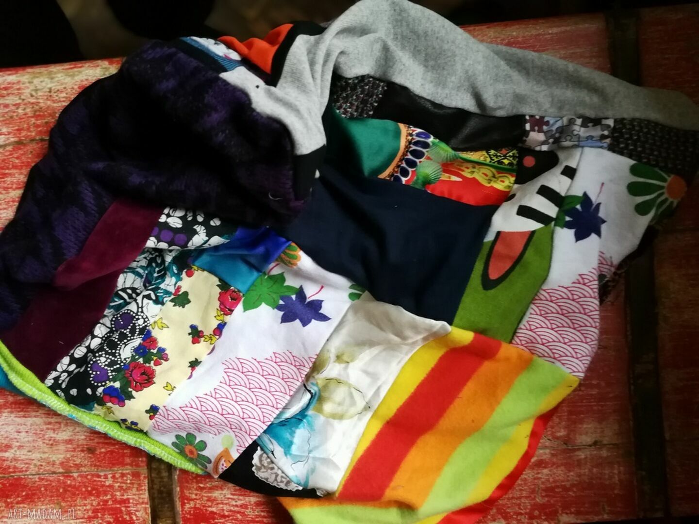 Komin wiosenno-jesienny patchworkowy boho - ręcznie szyty