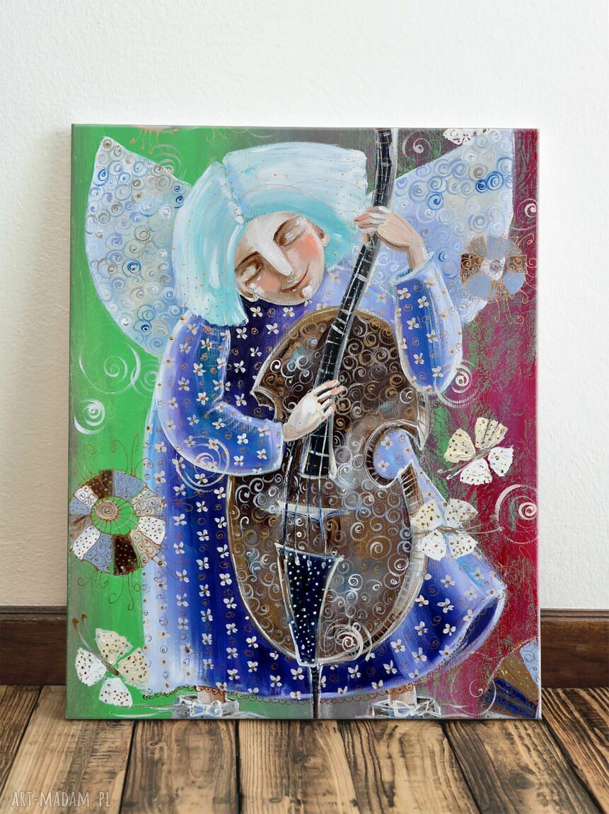 Wiosenny jazz - obraz giclee 40x70 na płótnie Canvas z muzyką i aniołem