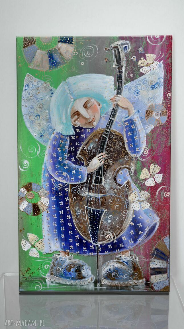 Wiosenny jazz - obraz giclee 40x70 na płótnie Canvas z muzyką i aniołem