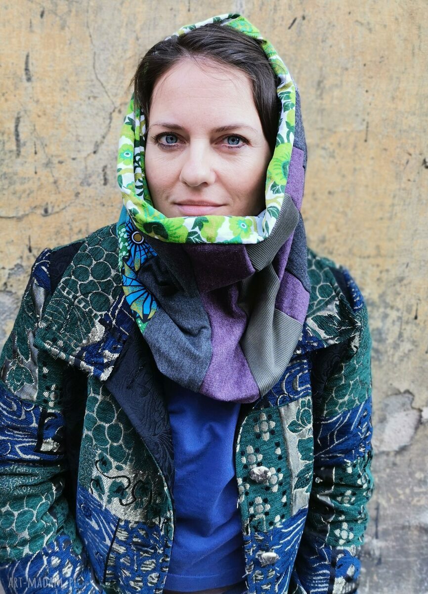 Komin wiosenny patchworkowy etno boho na podszewce - kolorowy damski handmade