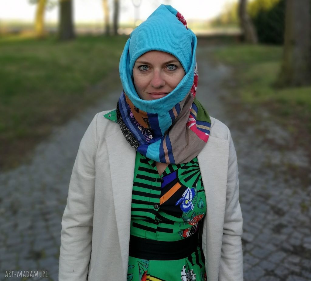 Komplet wiosenny patchworkowy etno boho - czapka i komin handmade