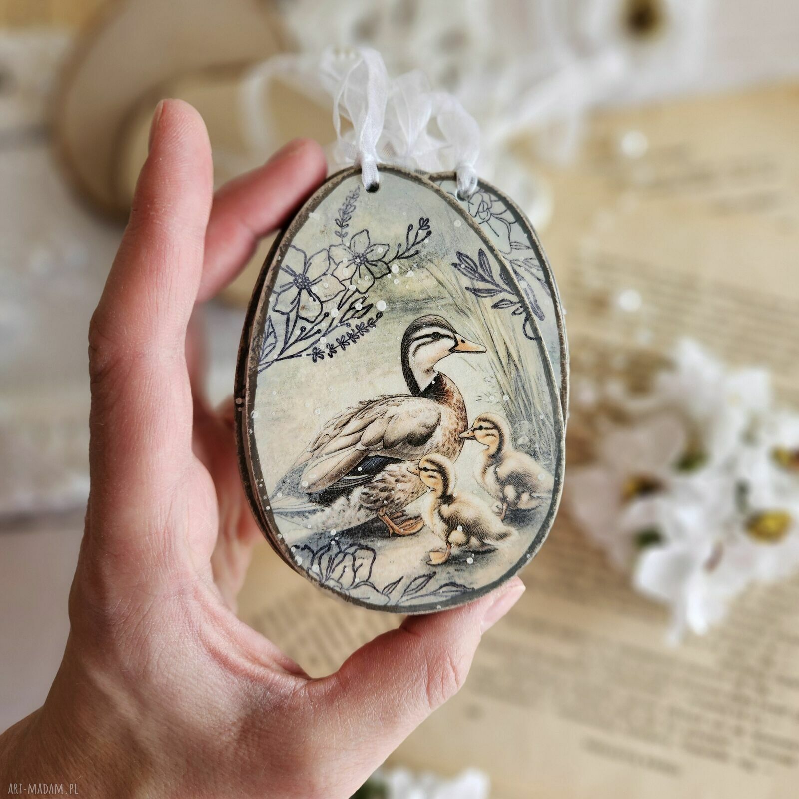 dekoracje wielkanocne: Jajka: dekoracje wiosenne wielkanocne decoupage ręcznie zrobione