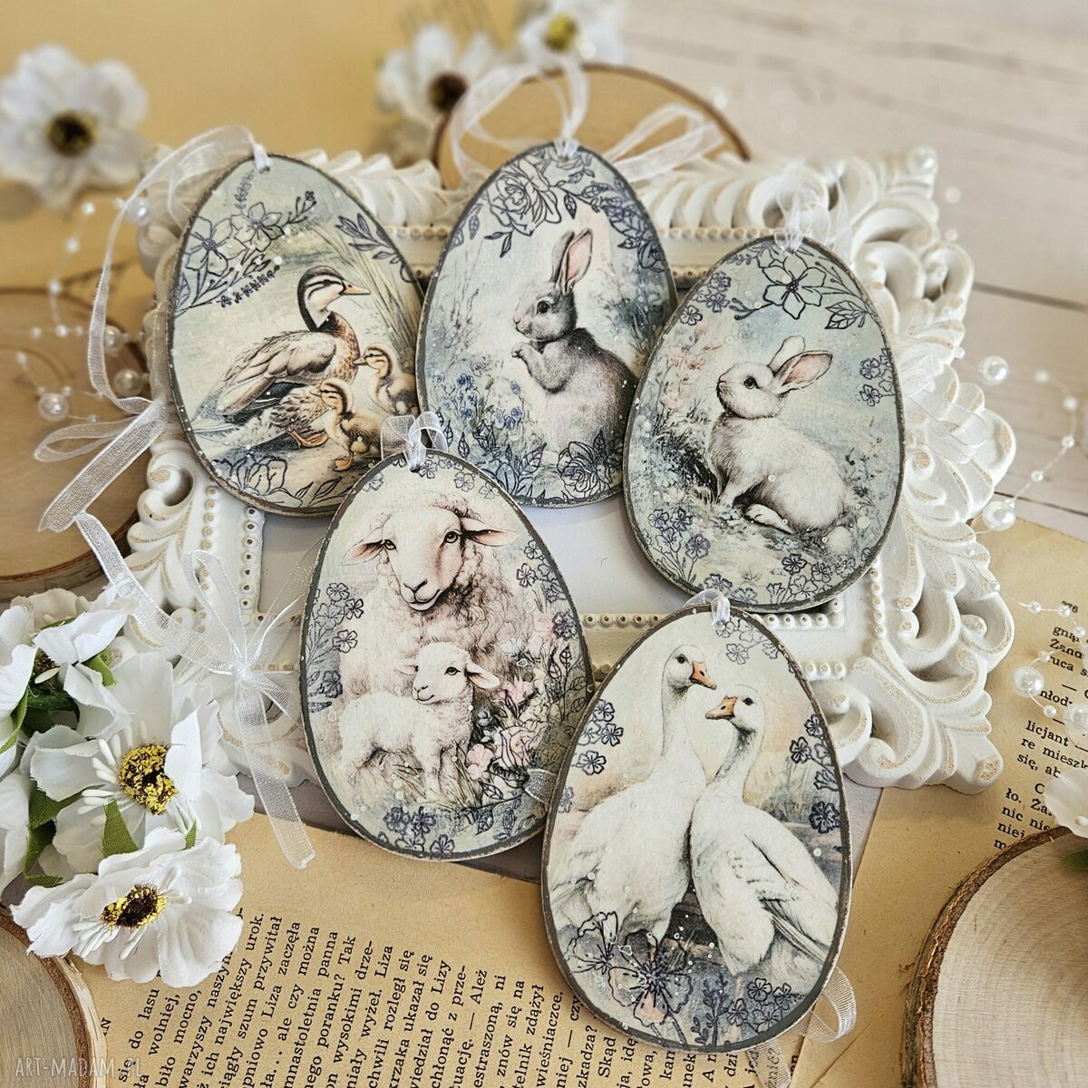 dekoracje wielkanocne: Jajka: dekoracje wiosenne wielkanocne decoupage ręcznie zrobione