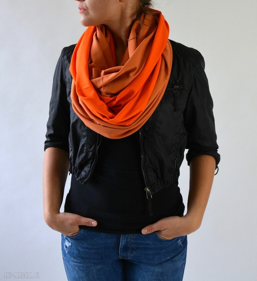 Komin podwójny bawełniany rudy pomarańcz wiosna bawełna dzianina