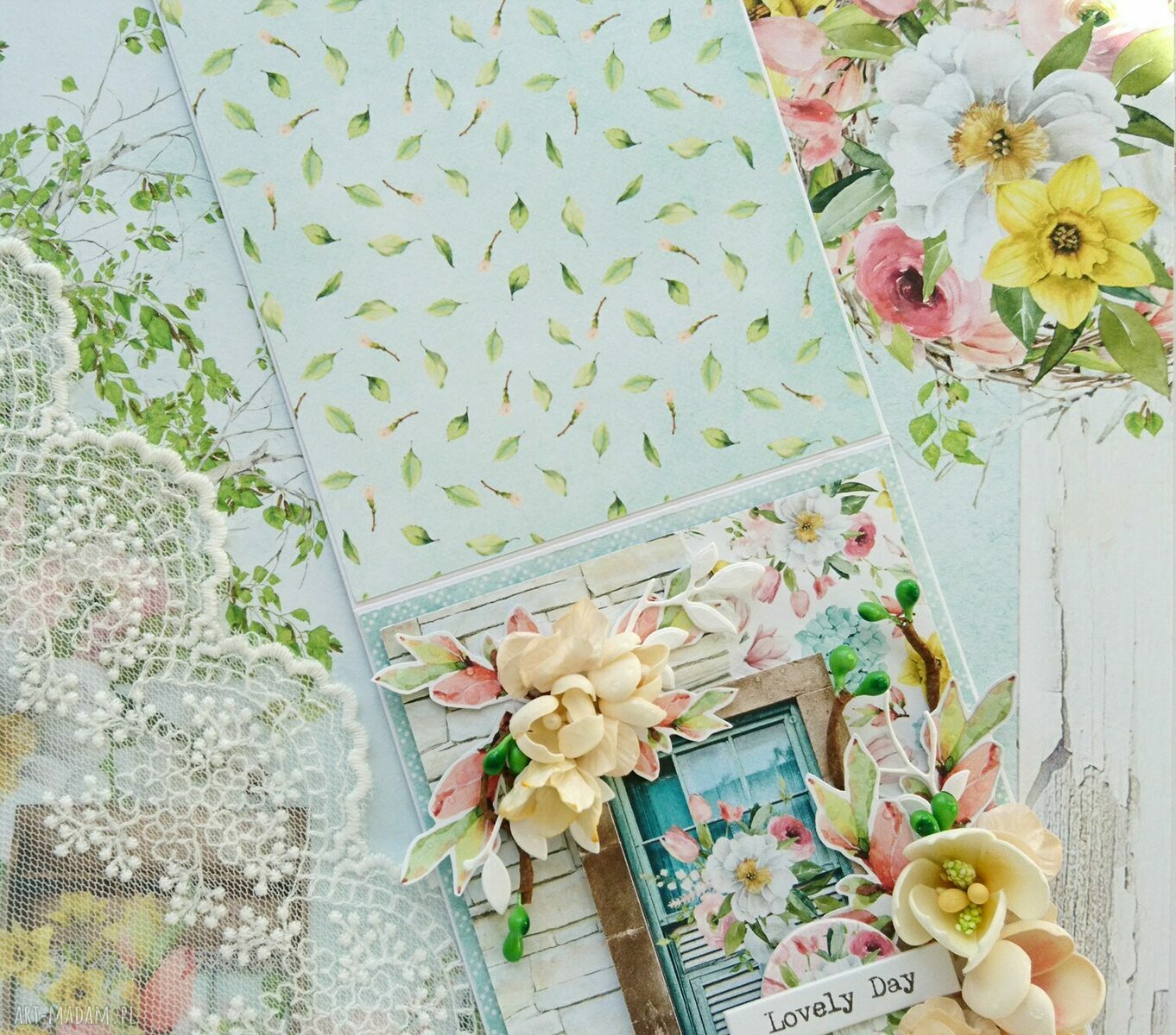 scrapbooking kartki: Kwiecista kartka Lovely Day Ręcznie wykonane
