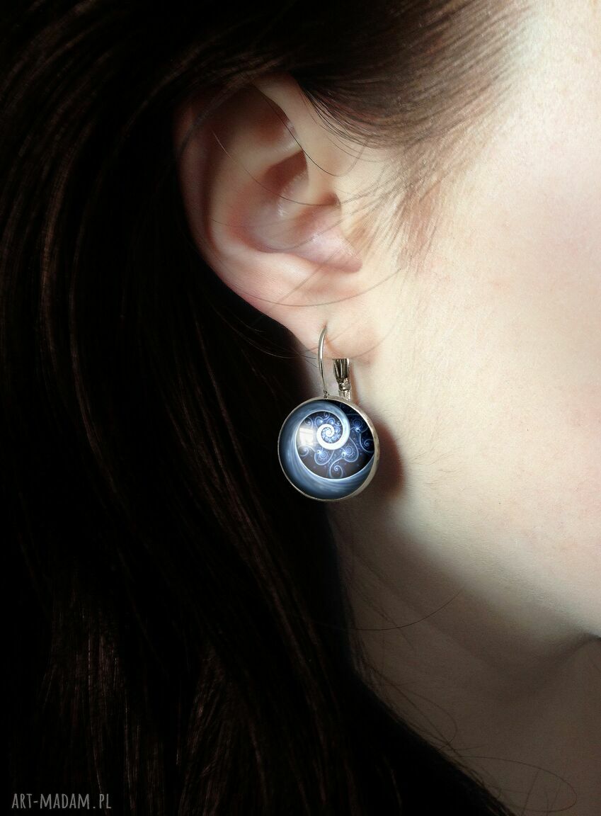 kolczyki: Niebieska spirala Duże kolczyki wiszące hand made