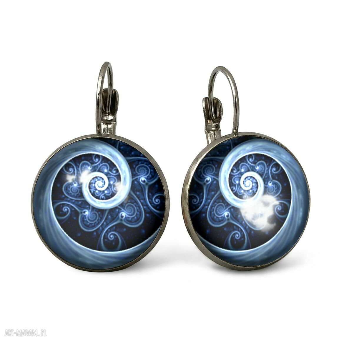 Niebieska spirala duże kolczyki wiszące wiral kaboszon eleganckie