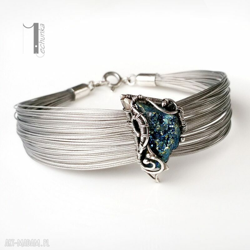 Arachne blue bransoleta pirytem srebro piryt wire wrapping
