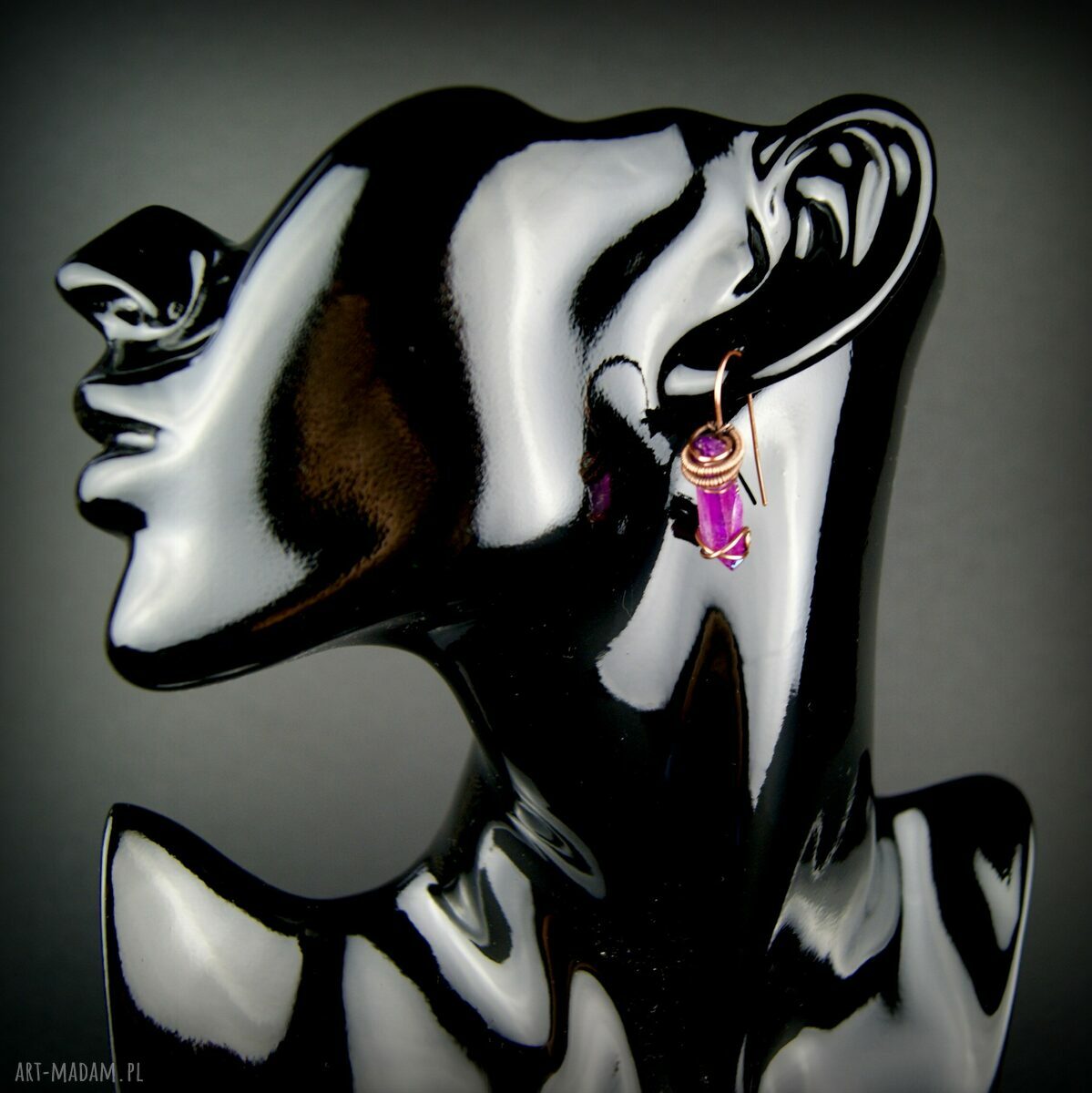 Kolczyki wire wrapping z kwarcem tytanowym - miedziane