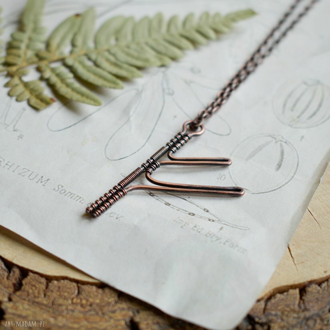 Fehu - miedziany naszyjnik z runą (wire wrapping)