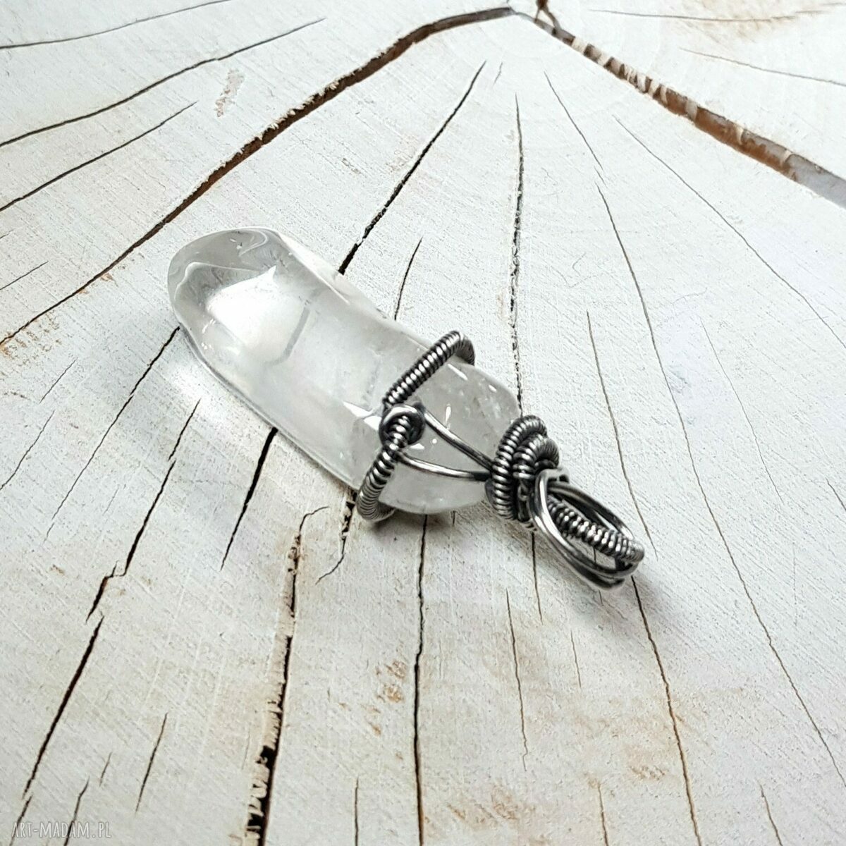 Wisiorek z kryształem górskim S221 - oprawa wire wrapping ze srebra 999