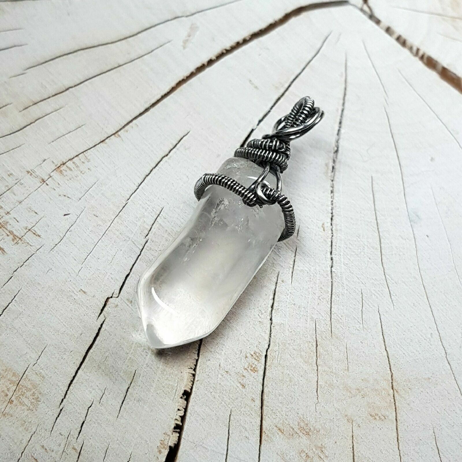 Wisiorek z kryształem górskim S221 - oprawa wire wrapping ze srebra 999