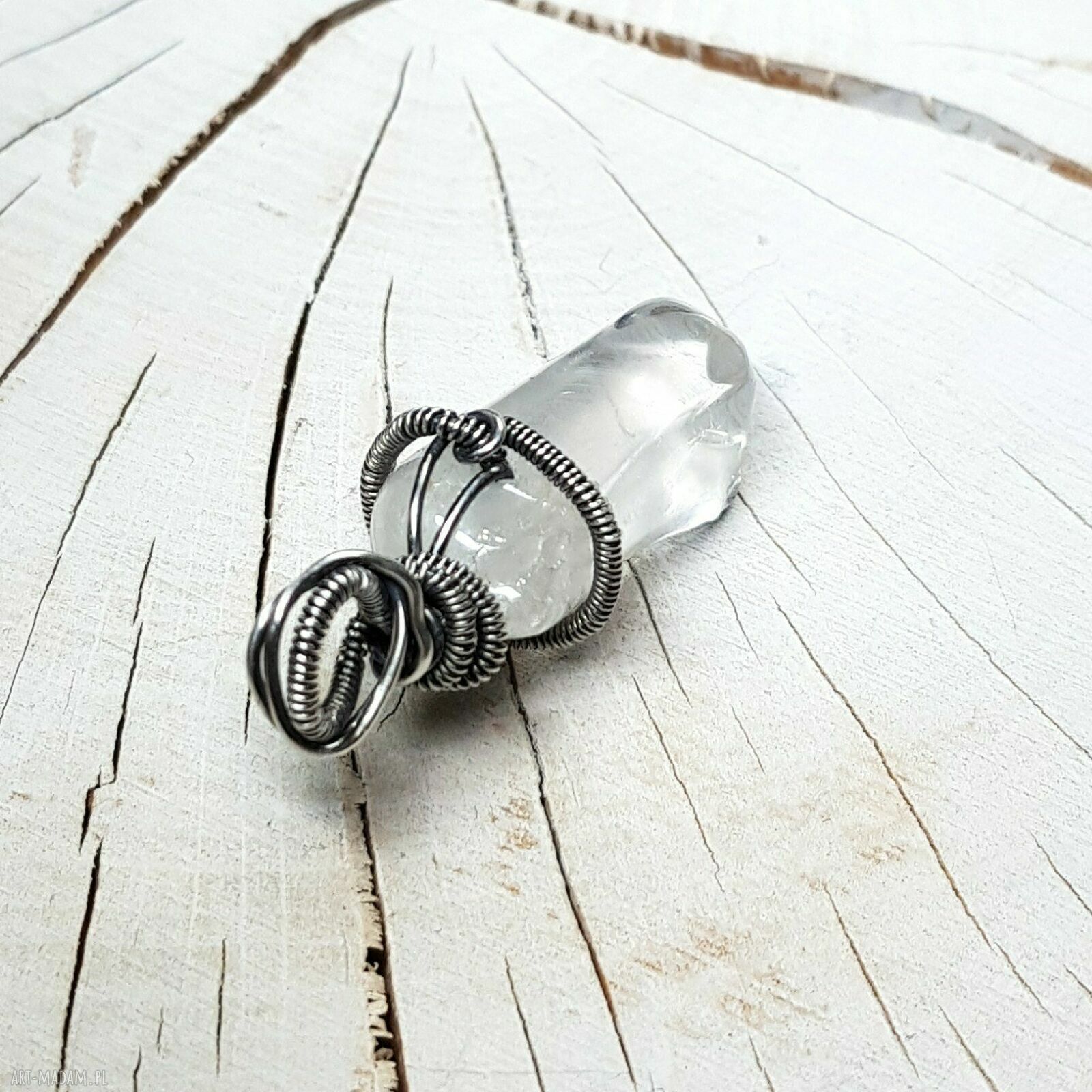 Wisiorek z kryształem górskim S221 - oprawa wire wrapping ze srebra 999