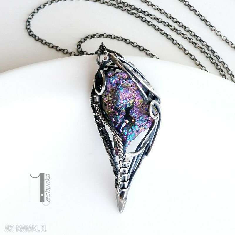 Osobliwość aurora naszyjnik kwarcem tytanowym srebro kwarc