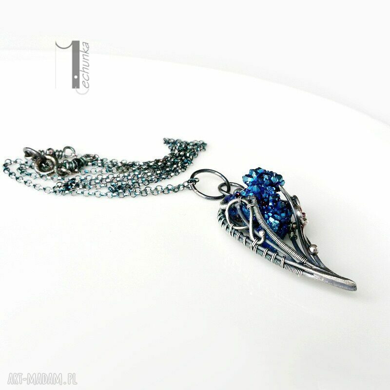 naszyjniki: Osobliwość noc perseidów srebrny naszyjnik z kwarcem tytanowym handmade