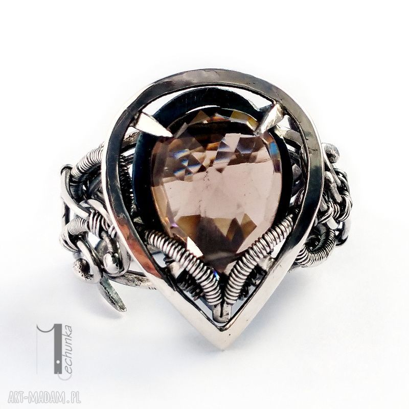 Ratri srebrny pierścień kwarcem dymnym srebro 925 regulowany