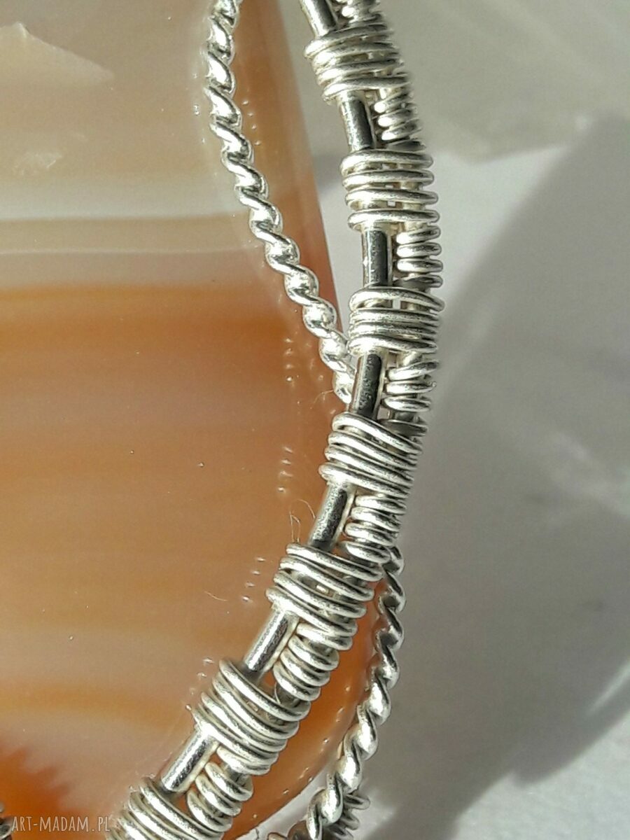 Wisior agat beżowy wire wrapping - srebro 925 i 999