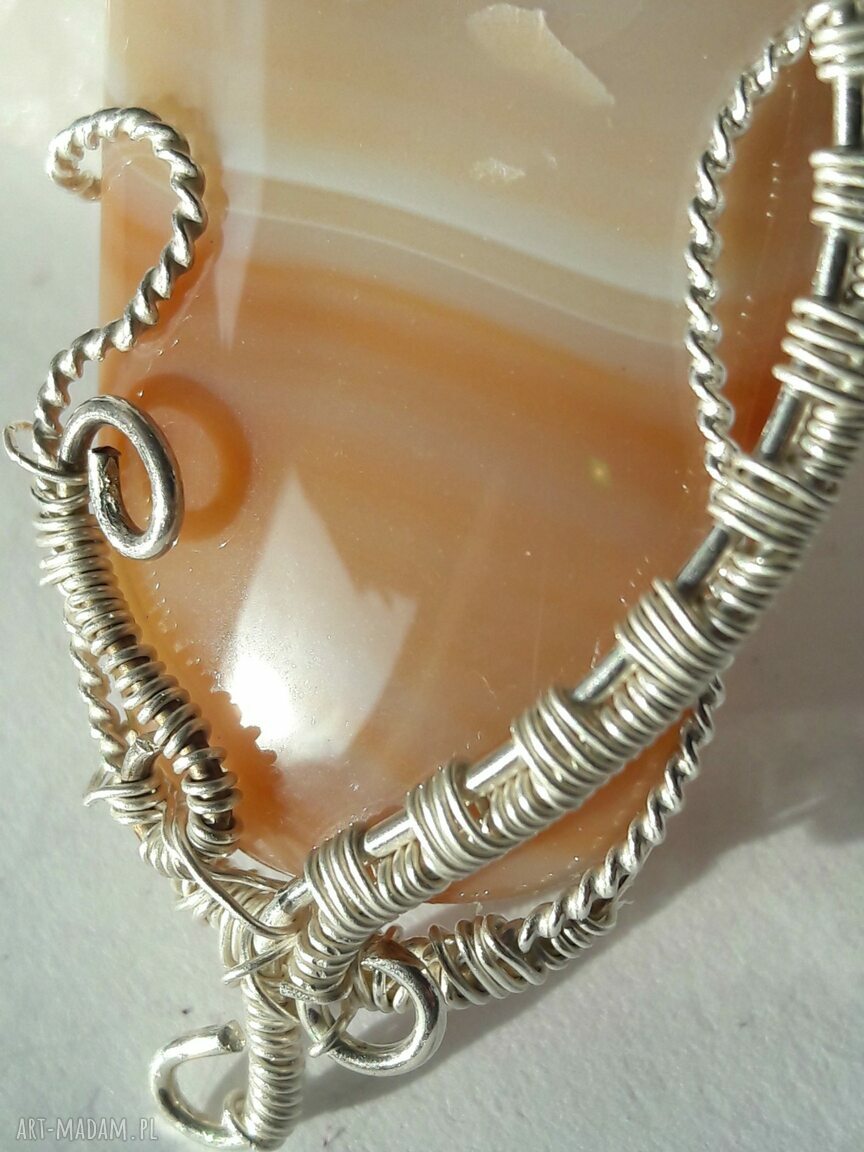 Wisior agat beżowy wire wrapping - srebro 925 i 999