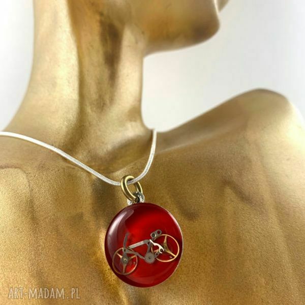 Wisior steampunk Bike Red - naszyjnik rowerowy z trybikami