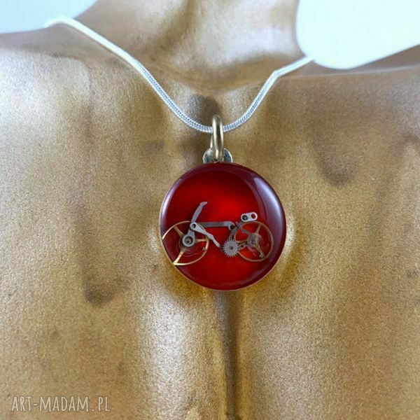 Wisior steampunk Bike Red - naszyjnik rowerowy z trybikami