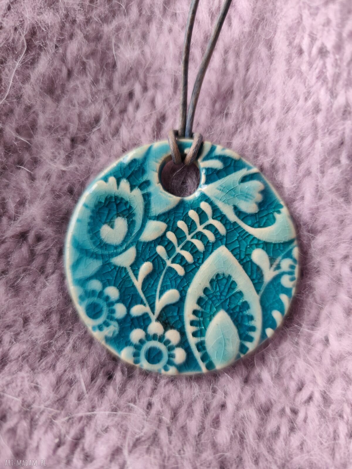 Wisior ceramiczny w turkusie - handmade prezent dla niej