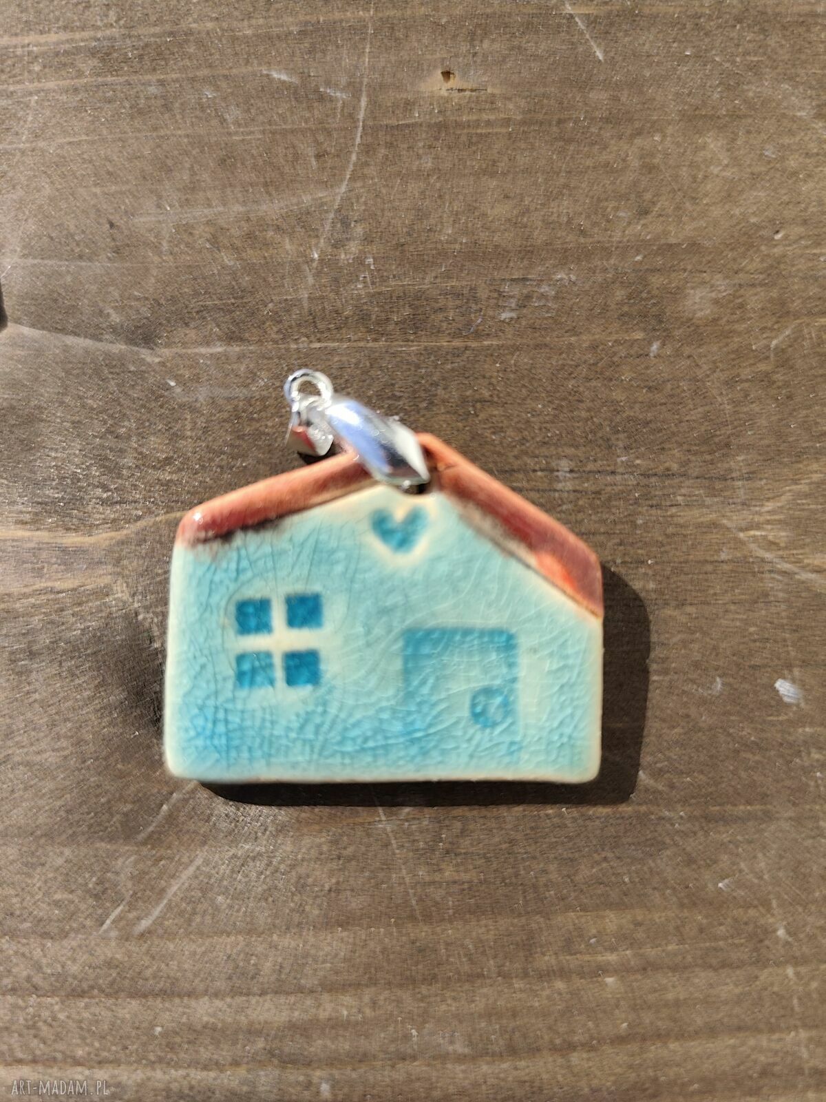 Wisior ceramiczny domek - turkusowy, handmade