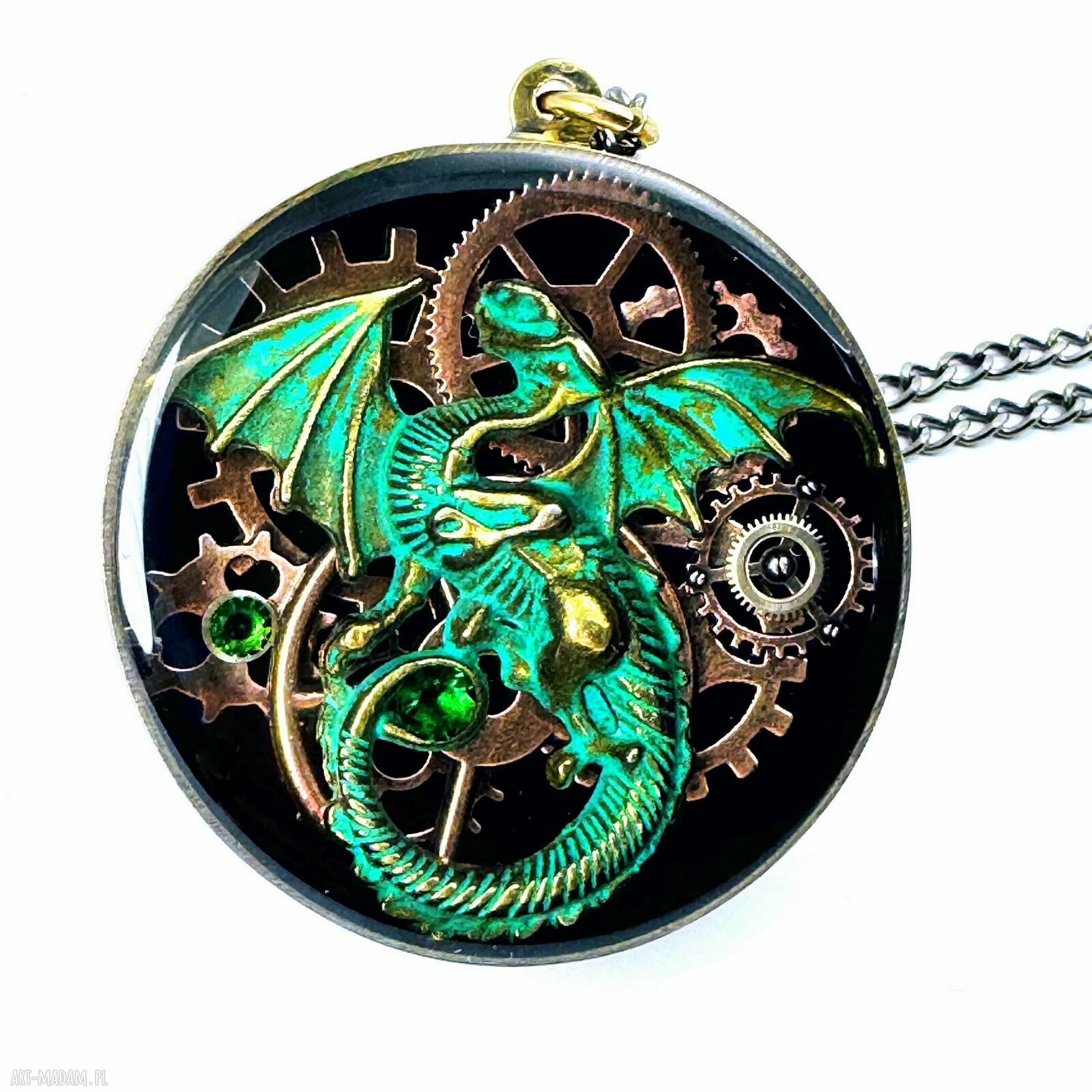 Wisior Dragon Green Beast - unikat ze starego mechanizmu zegarka i żywicy