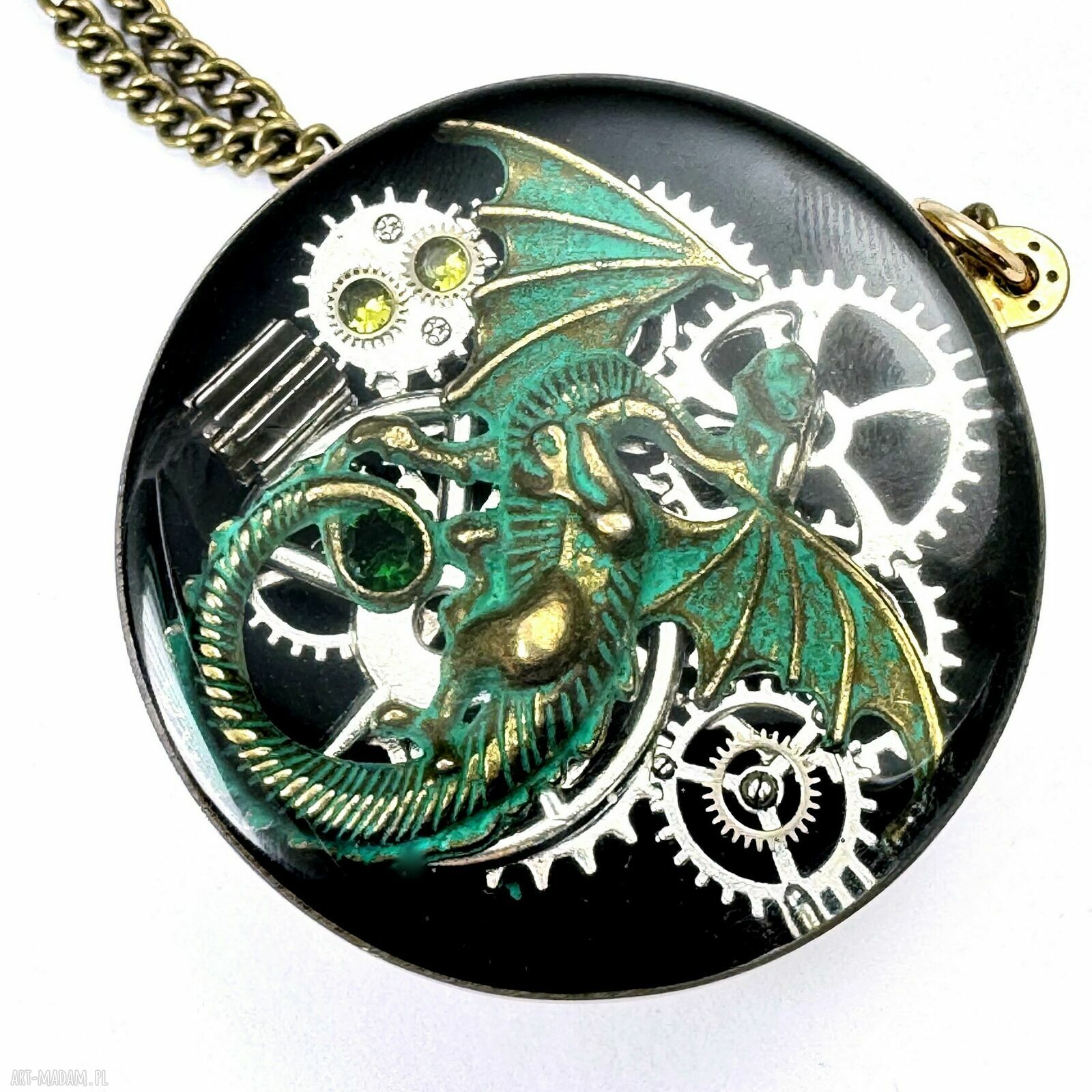 Wisior Dragon Green Beast II - zielony smok z trybików zegarka, unikatowy naszyjnik