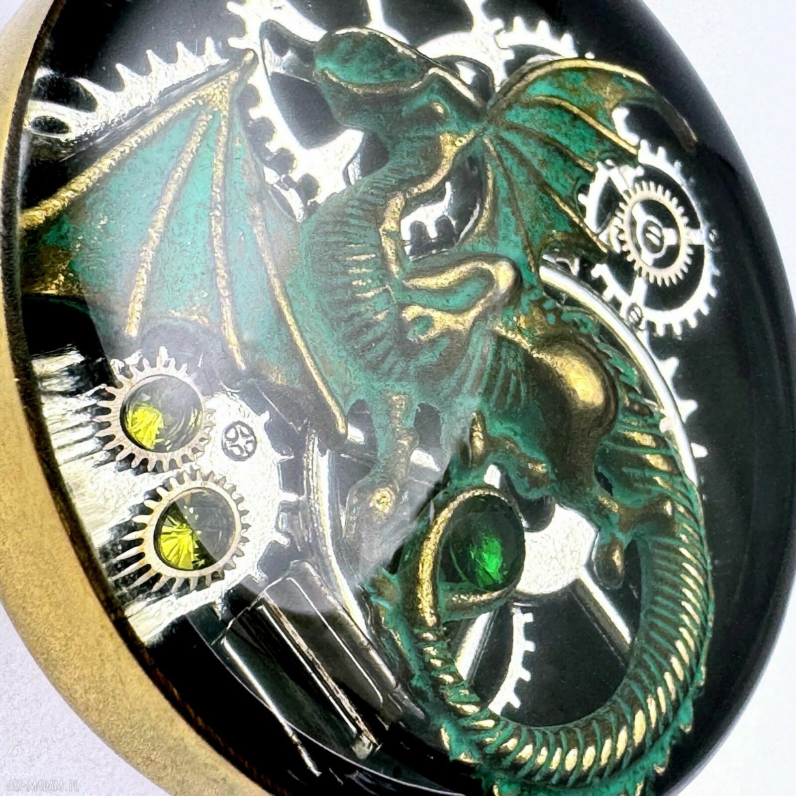 Wisior Dragon Green Beast II - zielony smok z trybików zegarka, unikatowy naszyjnik