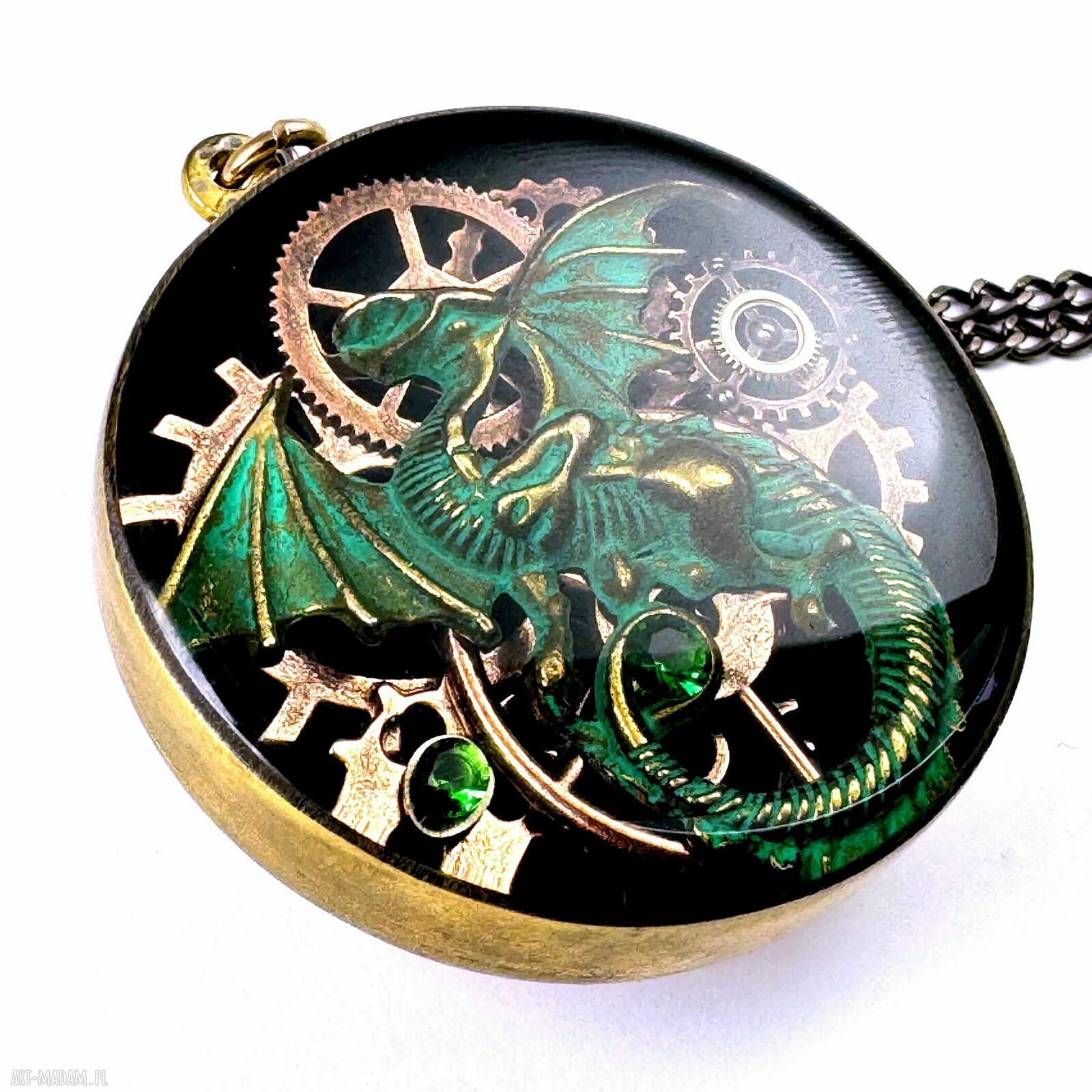 Wisior Dragon Green Beast - unikat ze starego mechanizmu zegarka i żywicy