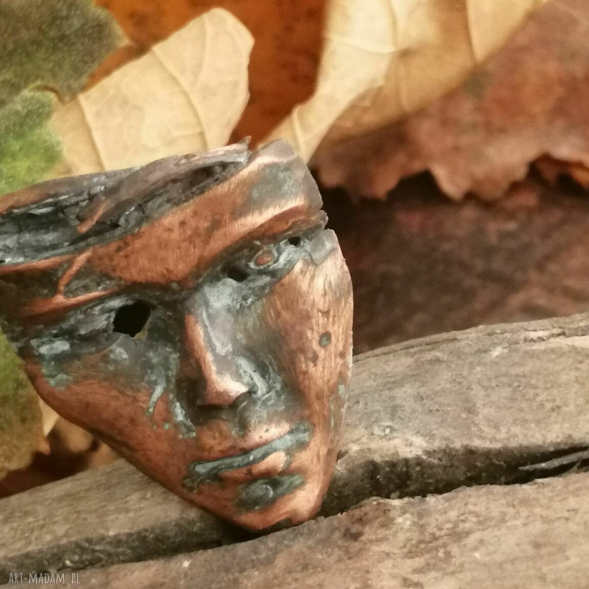 Miedziany wisior "Maska Wenecka" z Art Clay - ręcznie robiony unikat