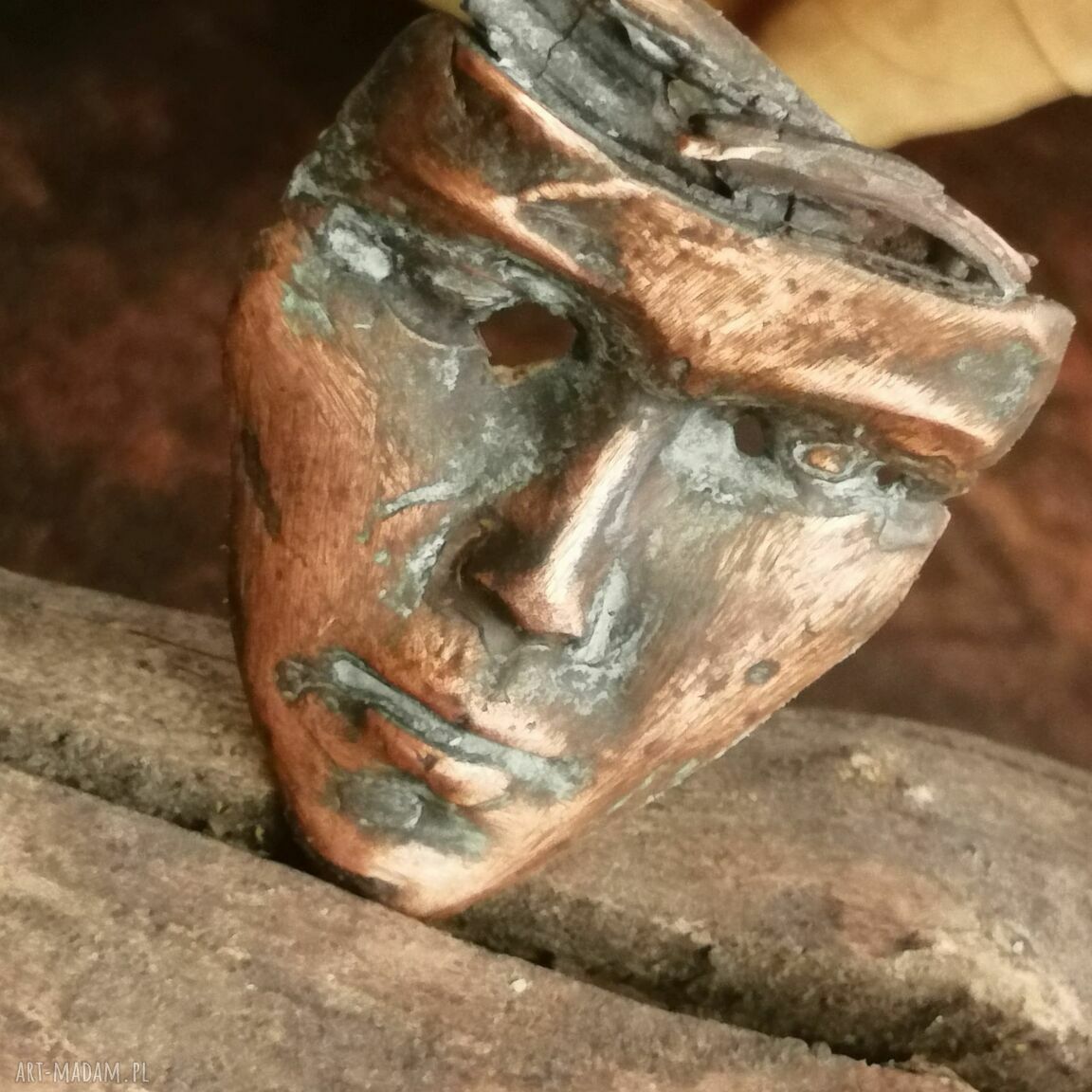 Miedziany wisior "Maska Wenecka" z Art Clay - ręcznie robiony unikat