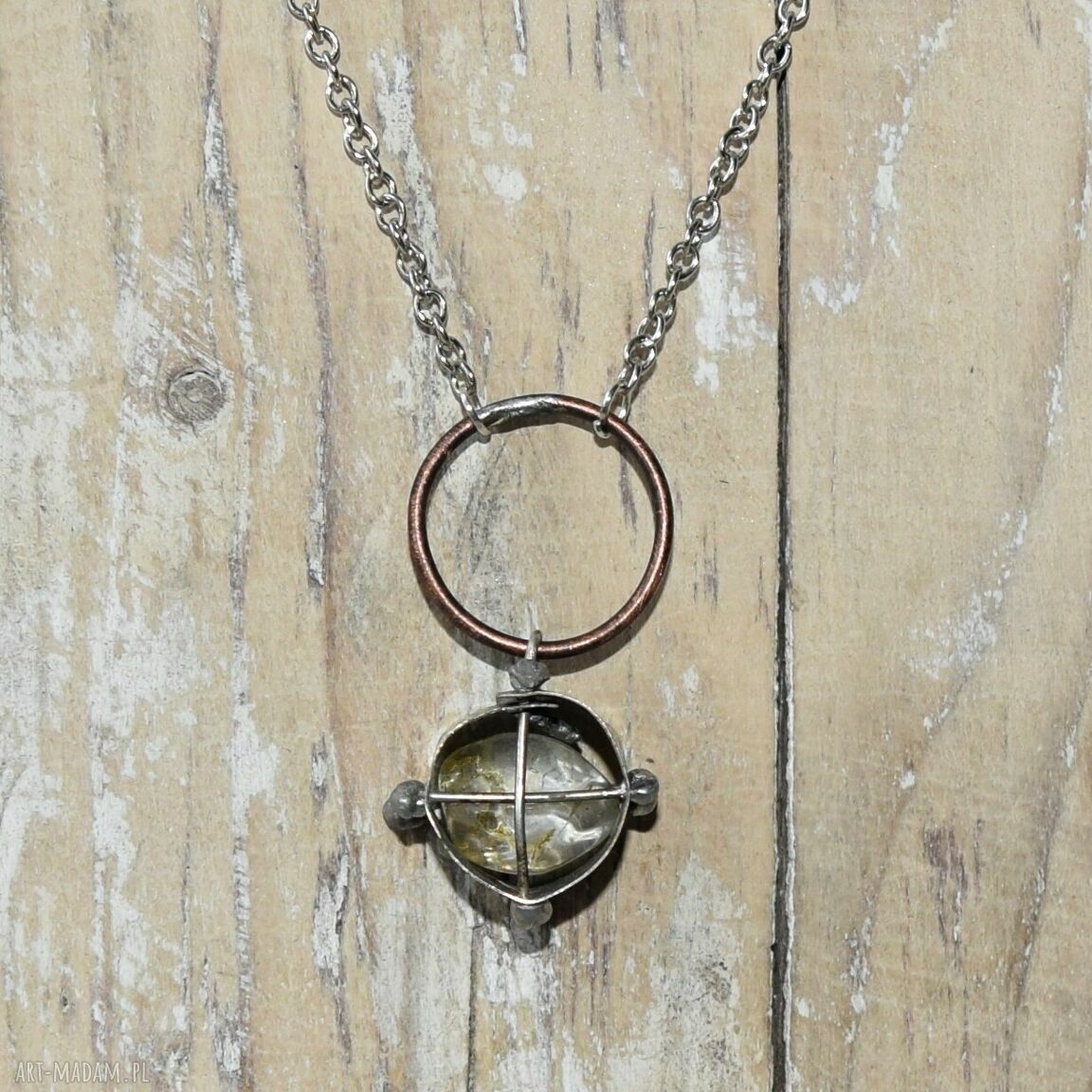 Wisior - naszyjnik z oksydowanej alpaki i cytrynu handmade