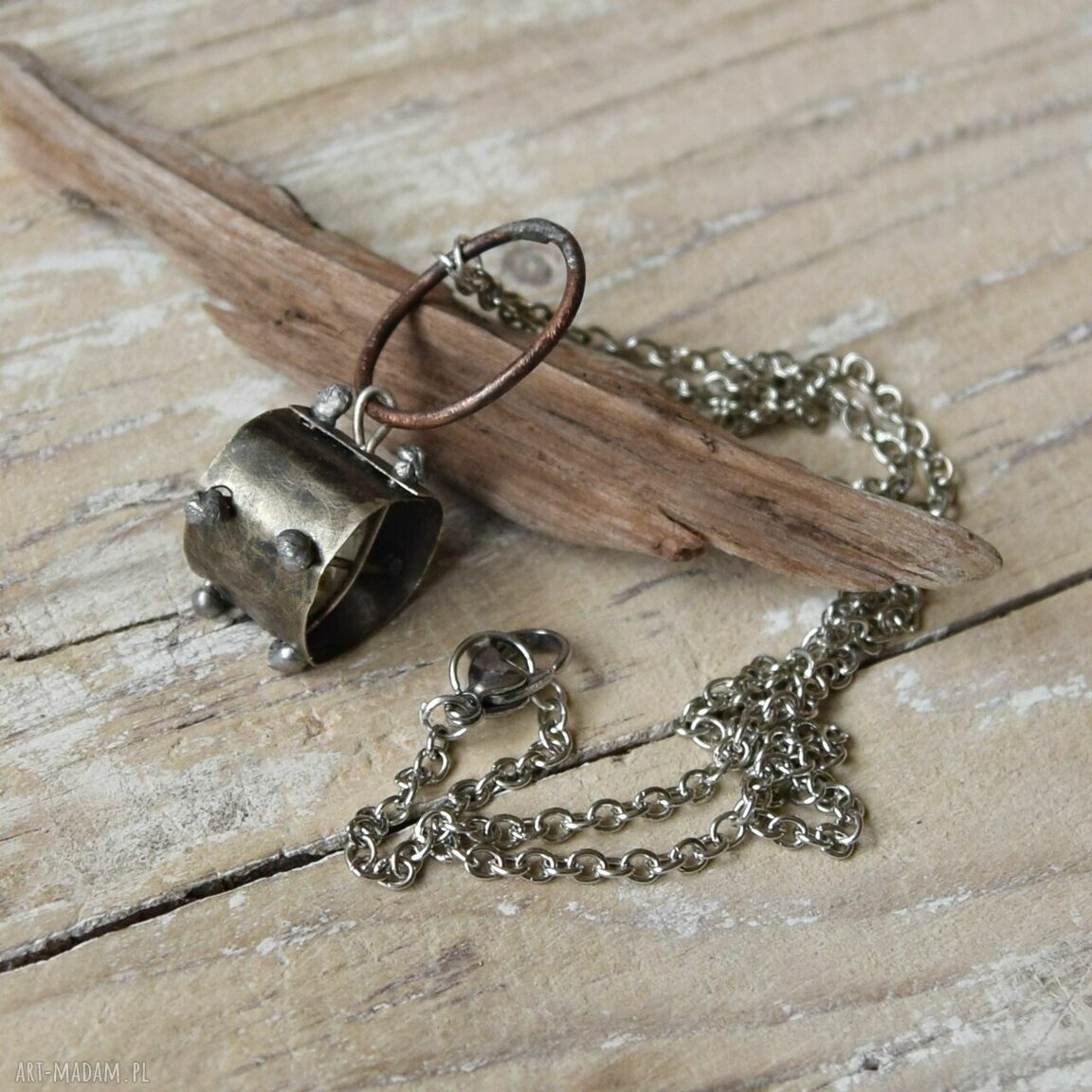 Wisior - naszyjnik z oksydowanej alpaki i cytrynu handmade