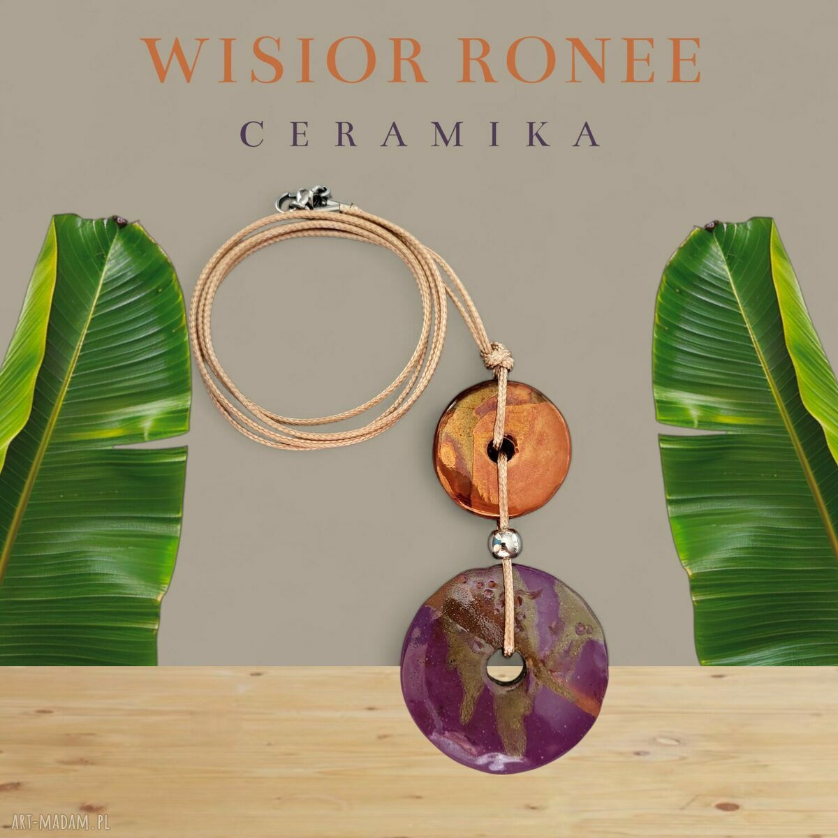 Wisior Ronee z ceramiką (fioletowo-miedziany)