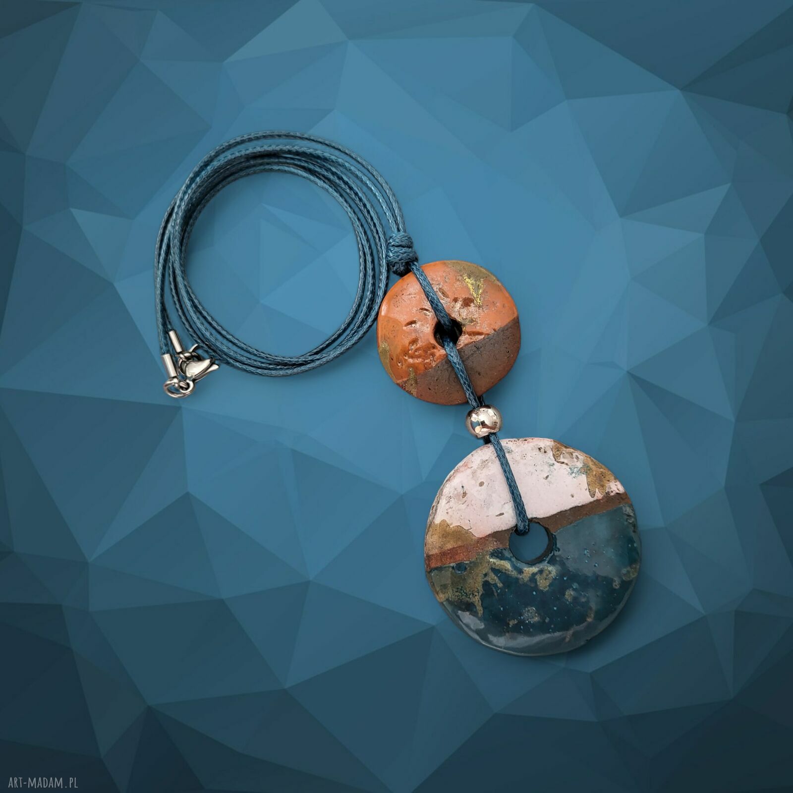 Wisior Ronee z ceramiką morsko-miedziany - naszyjnik handmade