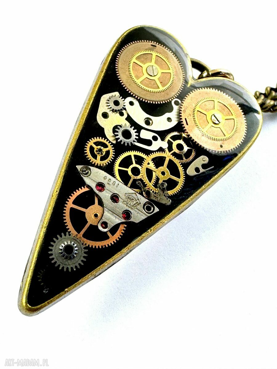 Wisiorek Sweet Heart Bronze Black III - serce z trybikami zegarka