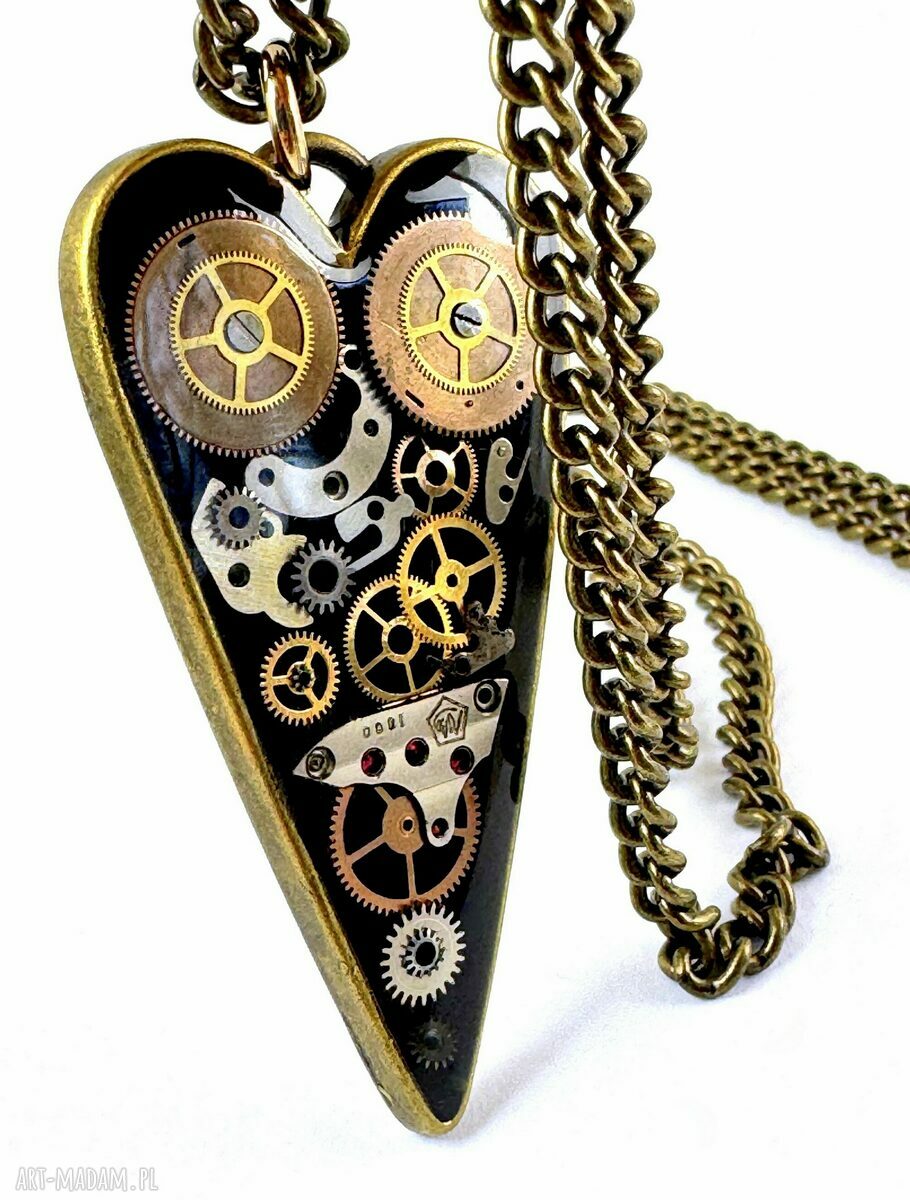 Wisiorek Sweet Heart Bronze Black III - serce z trybikami zegarka