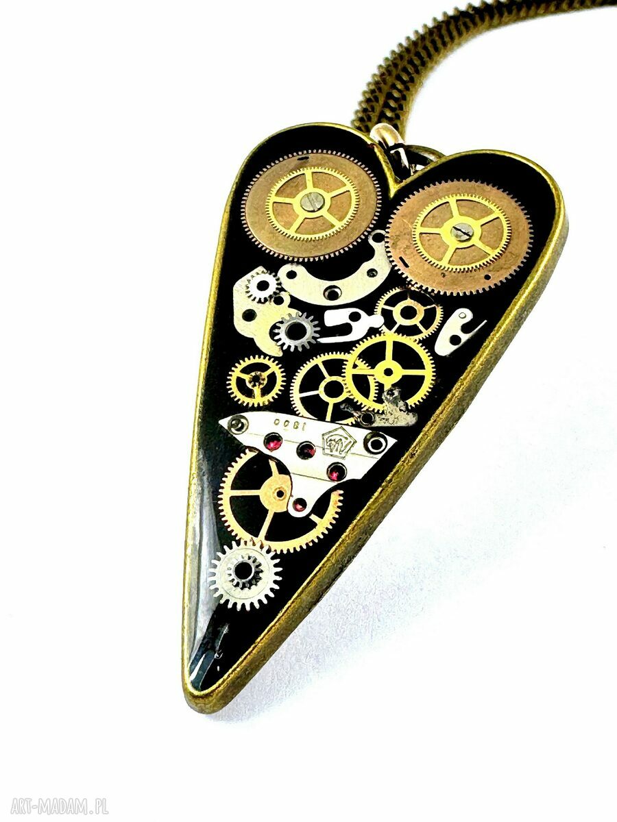 Wisiorek Sweet Heart Bronze Black III - serce z trybikami zegarka