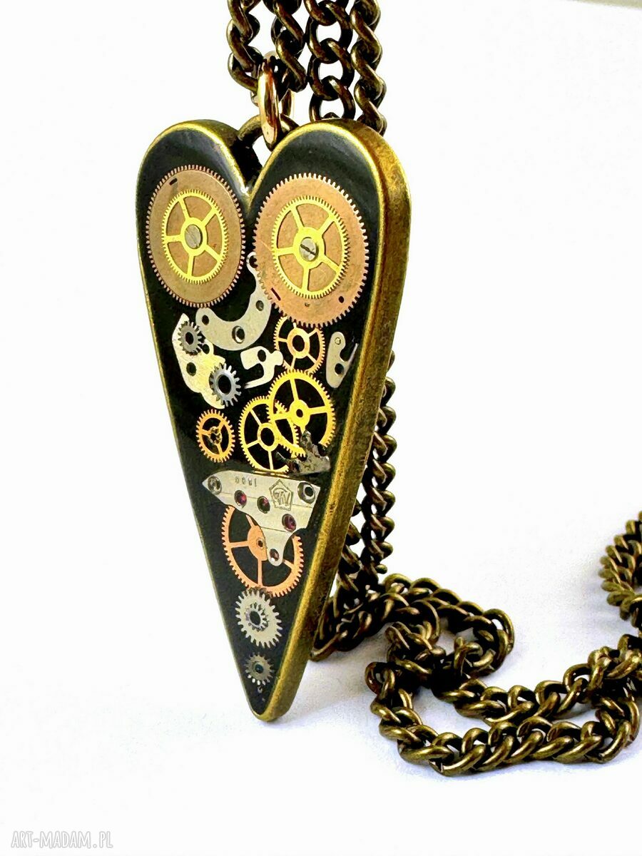 Wisiorek Sweet Heart Bronze Black III - serce z trybikami zegarka